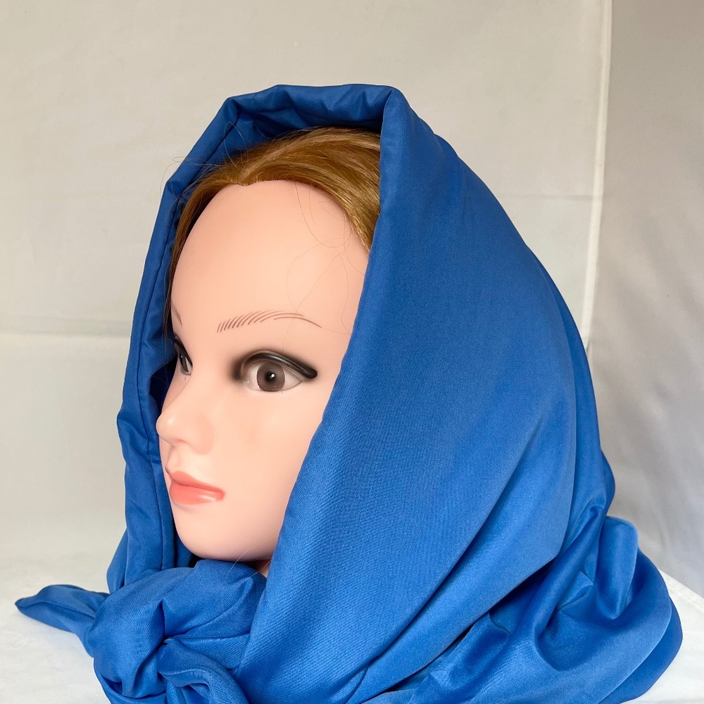Puffer Shawl,Triangle Scarf, Babuska Style Quilted, Blue Scarf, Winter Hood Hat